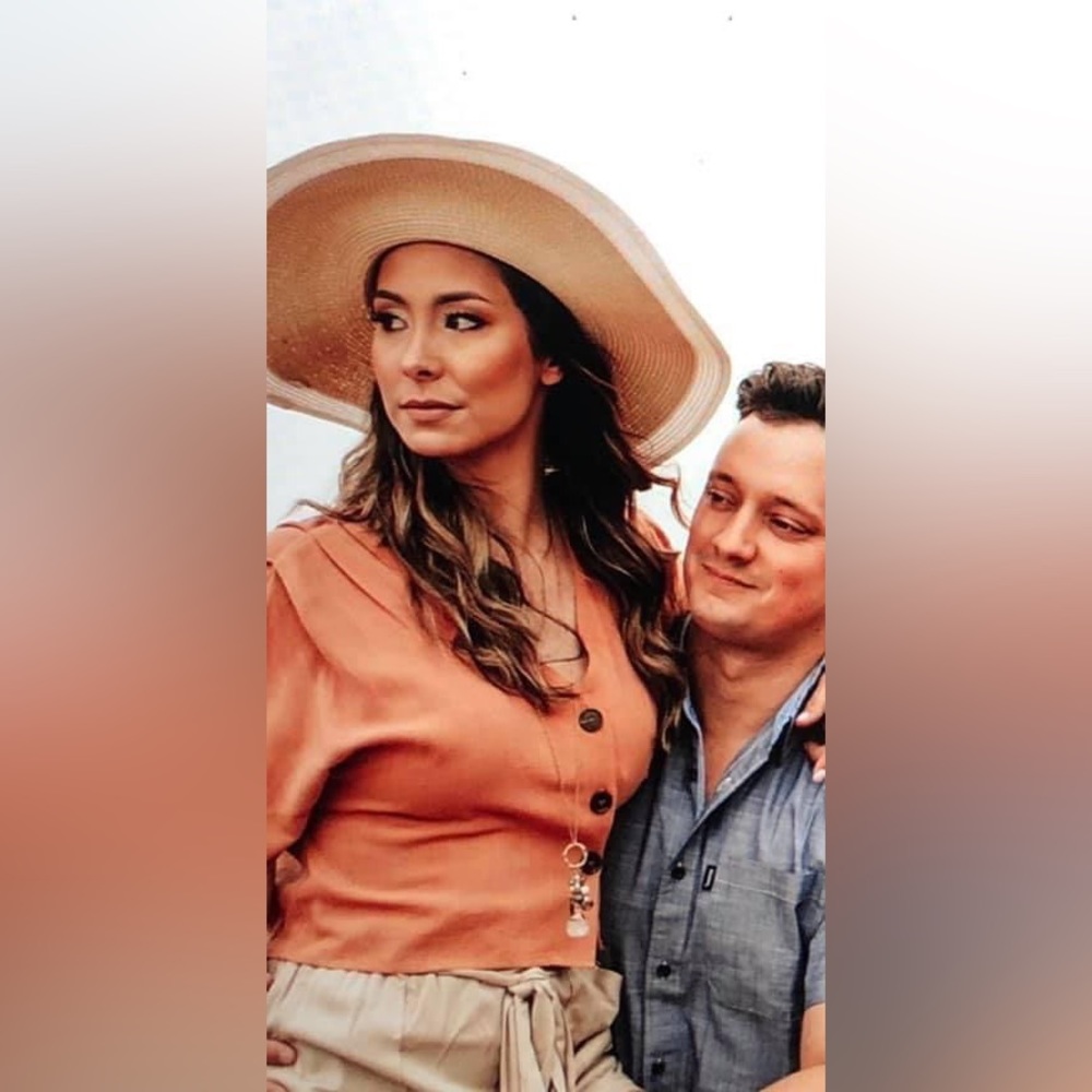 Women’s designer top by pinch, mid length, peach camo colored button top